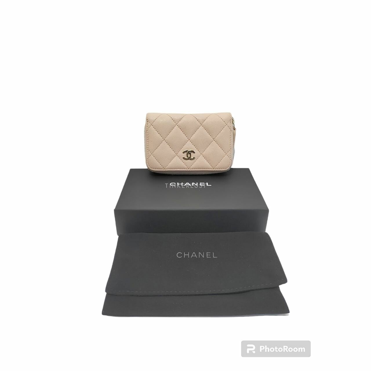 Chanel Beige Caviar GHW Zip Card Wallet #31