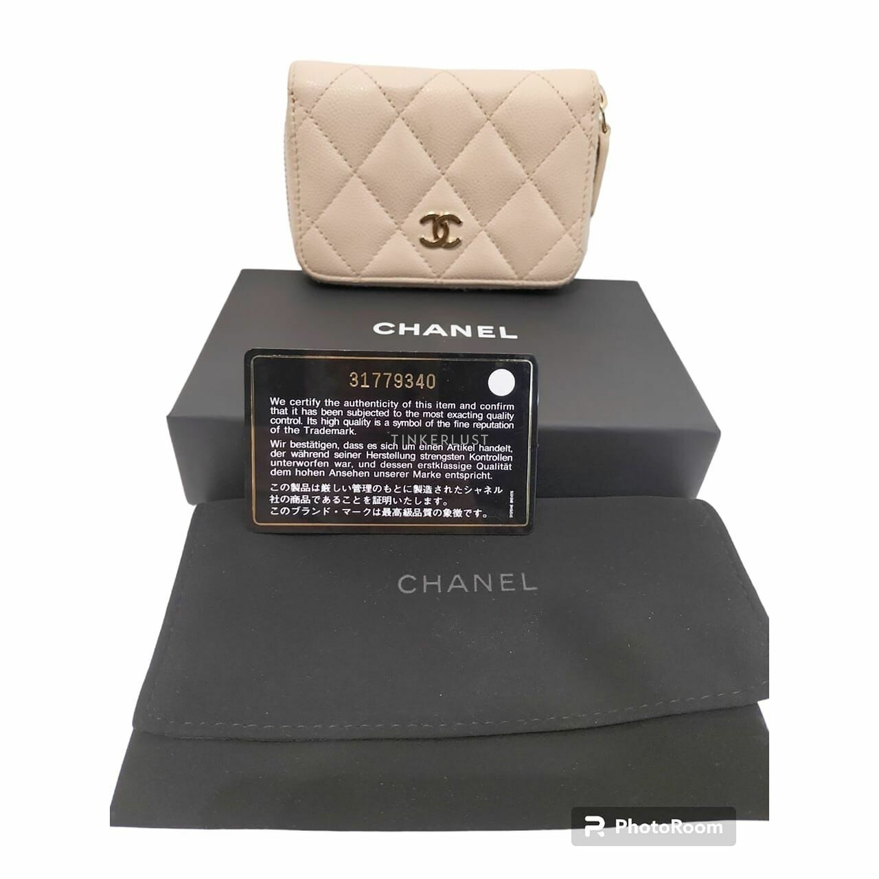 Chanel Beige Caviar GHW Zip Card Wallet #31