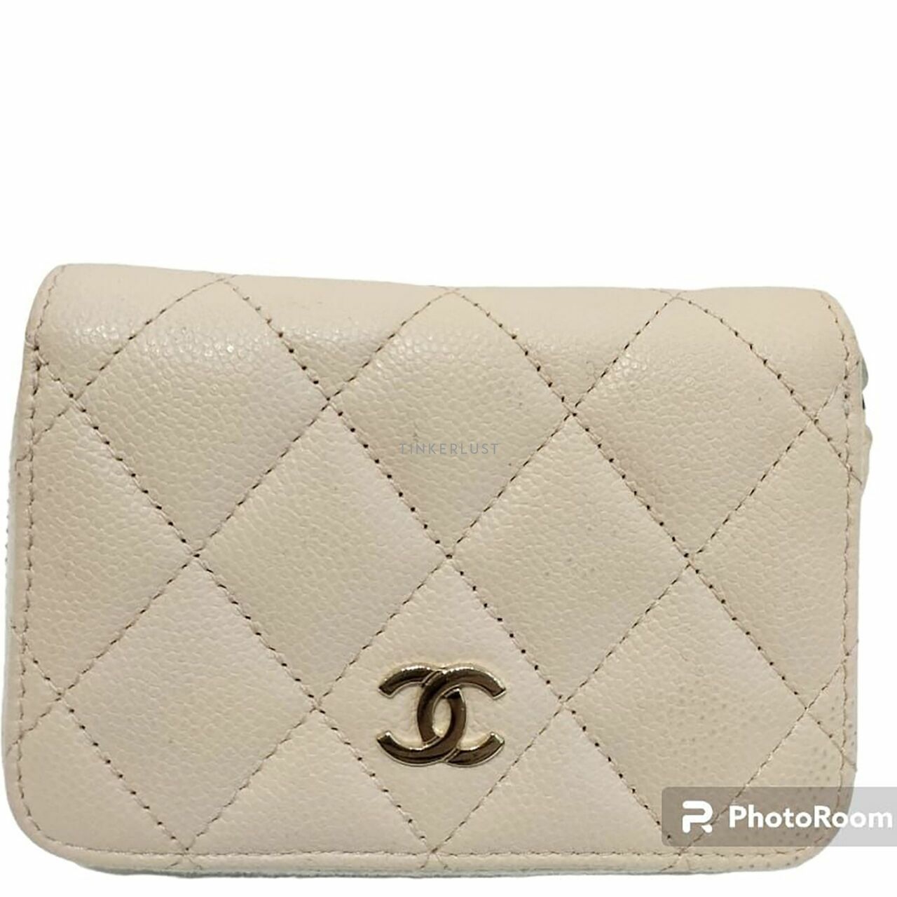 Chanel Beige Caviar GHW Zip Card Wallet #31