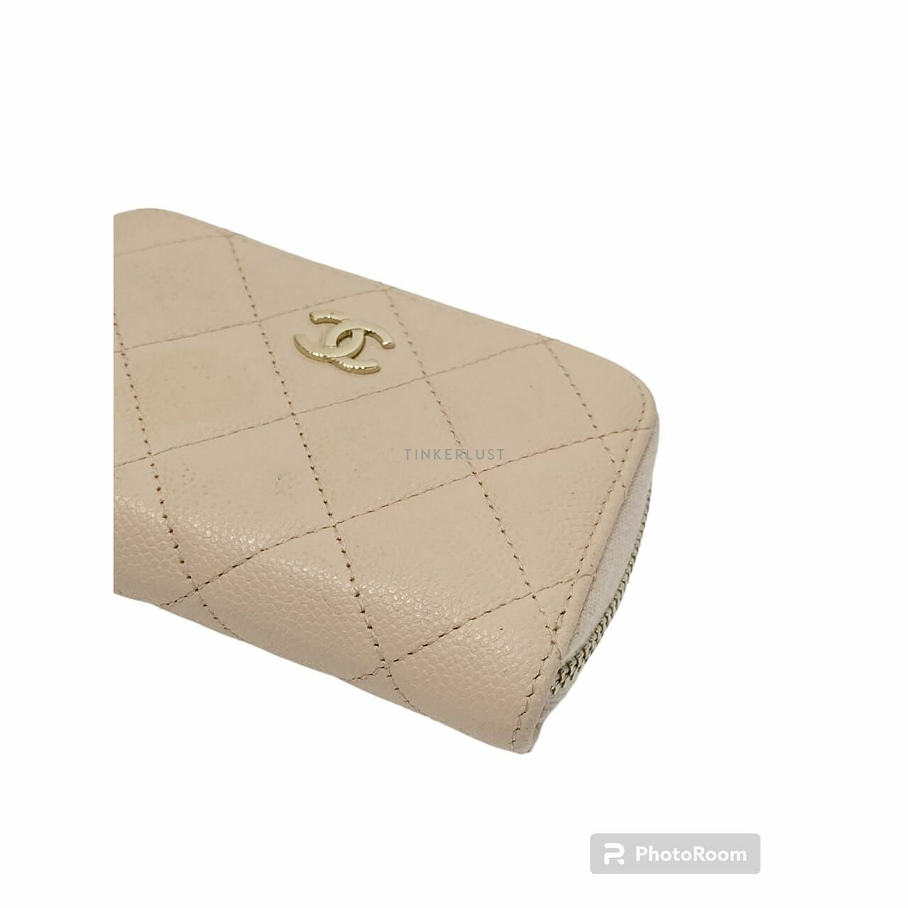 Chanel Beige Caviar GHW Zip Card Wallet #31