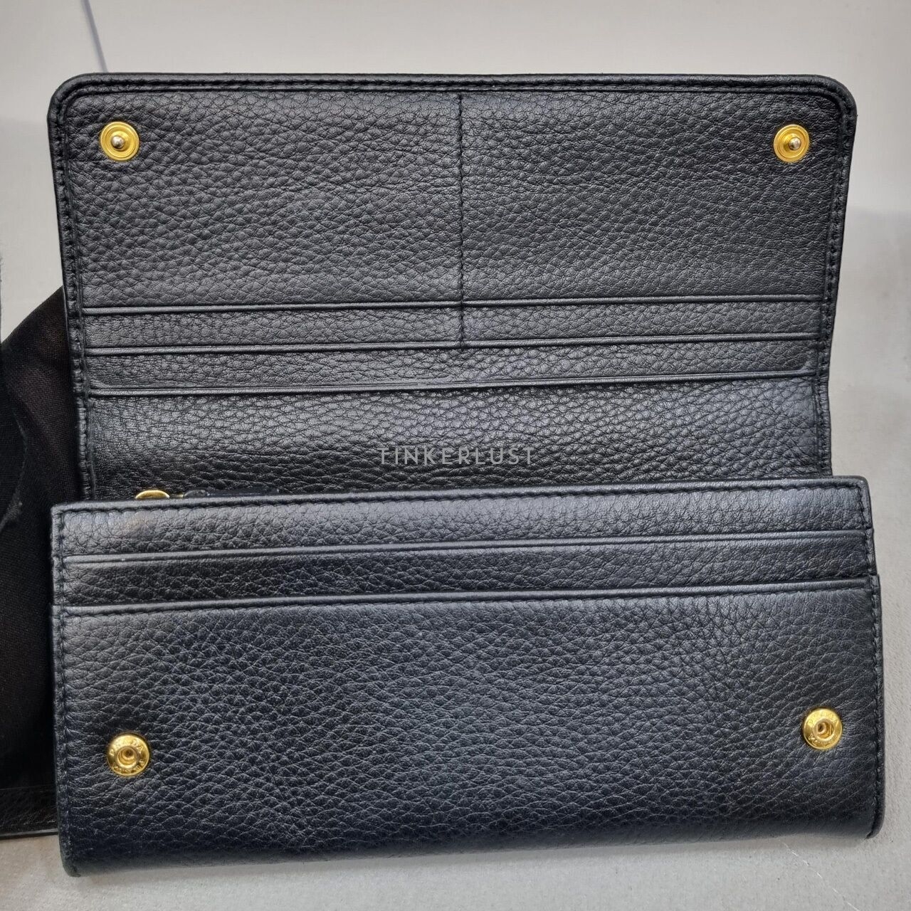 Prada Black GHW Long Wallet 