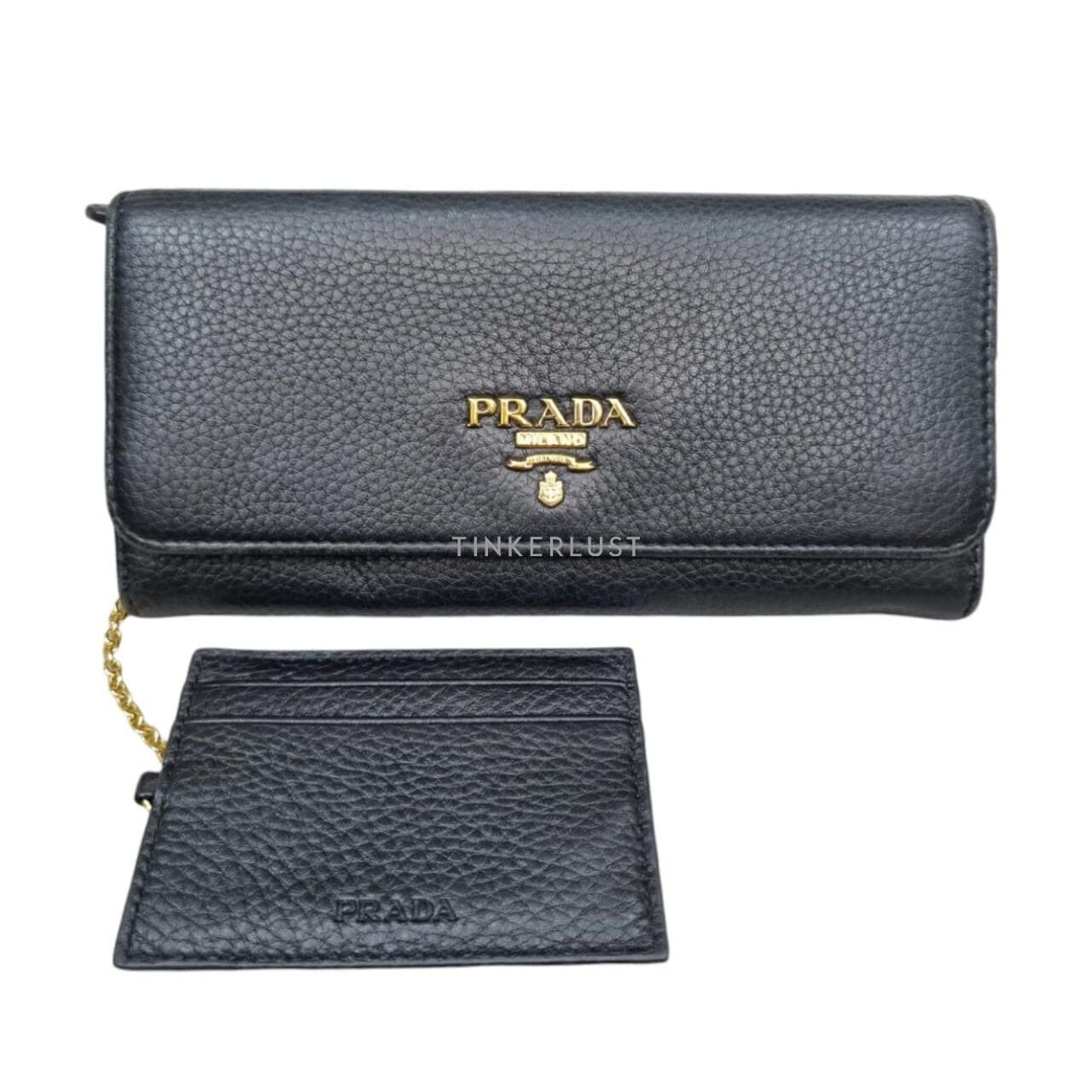 Prada Black GHW Long Wallet 