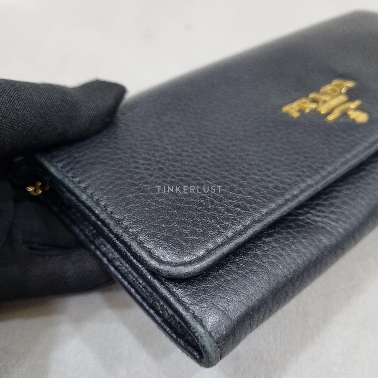 Prada Black GHW Long Wallet 