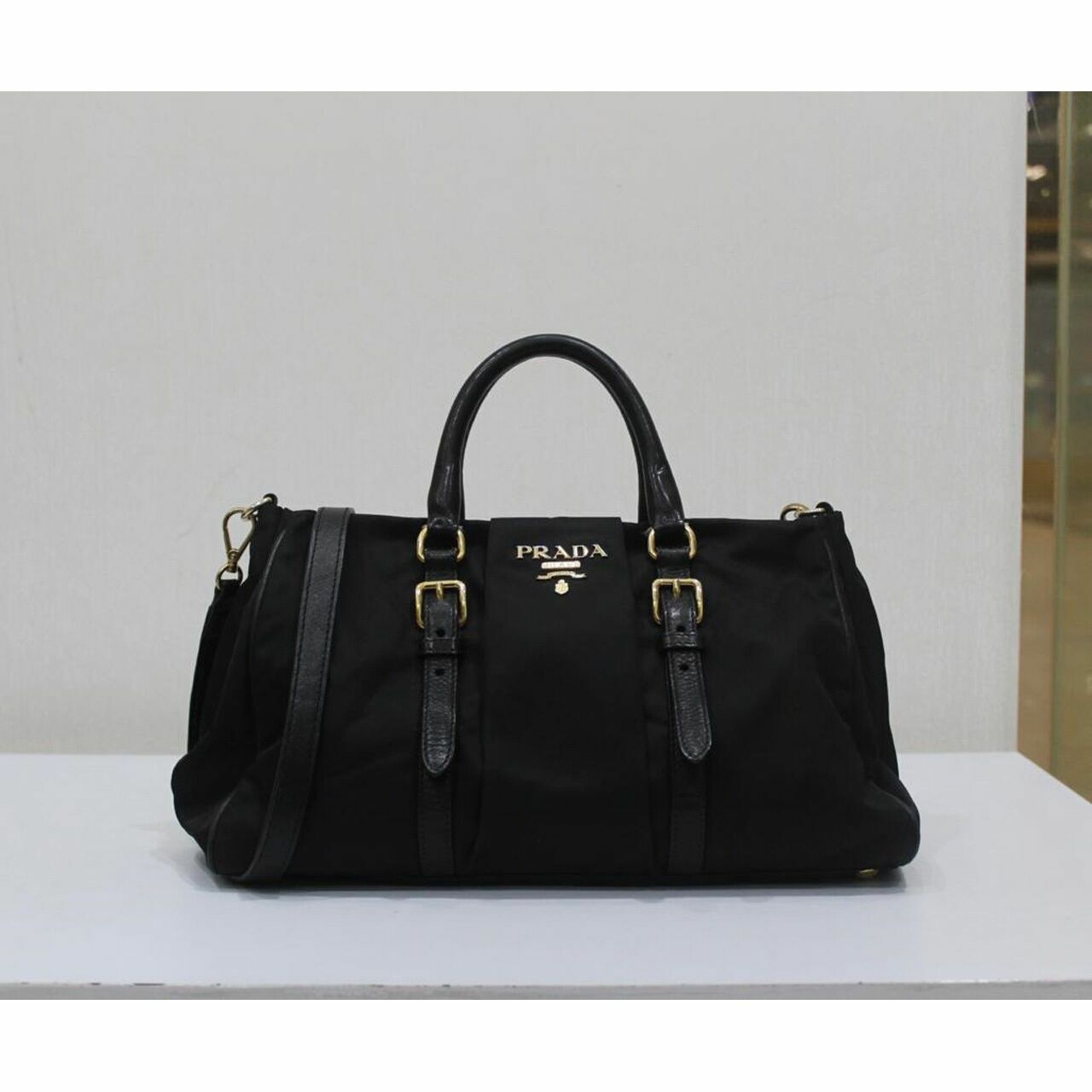 Prada Belted Satchel Tessuto Black Nylon 