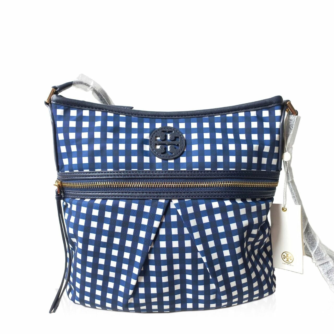 Tory Burch Nylon Swing Pack Royal Navy Check Sling Bag