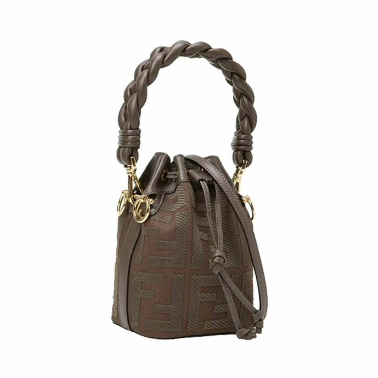 Fendi Mini Mon Tresor FF Canvas Bucket Bag Brown