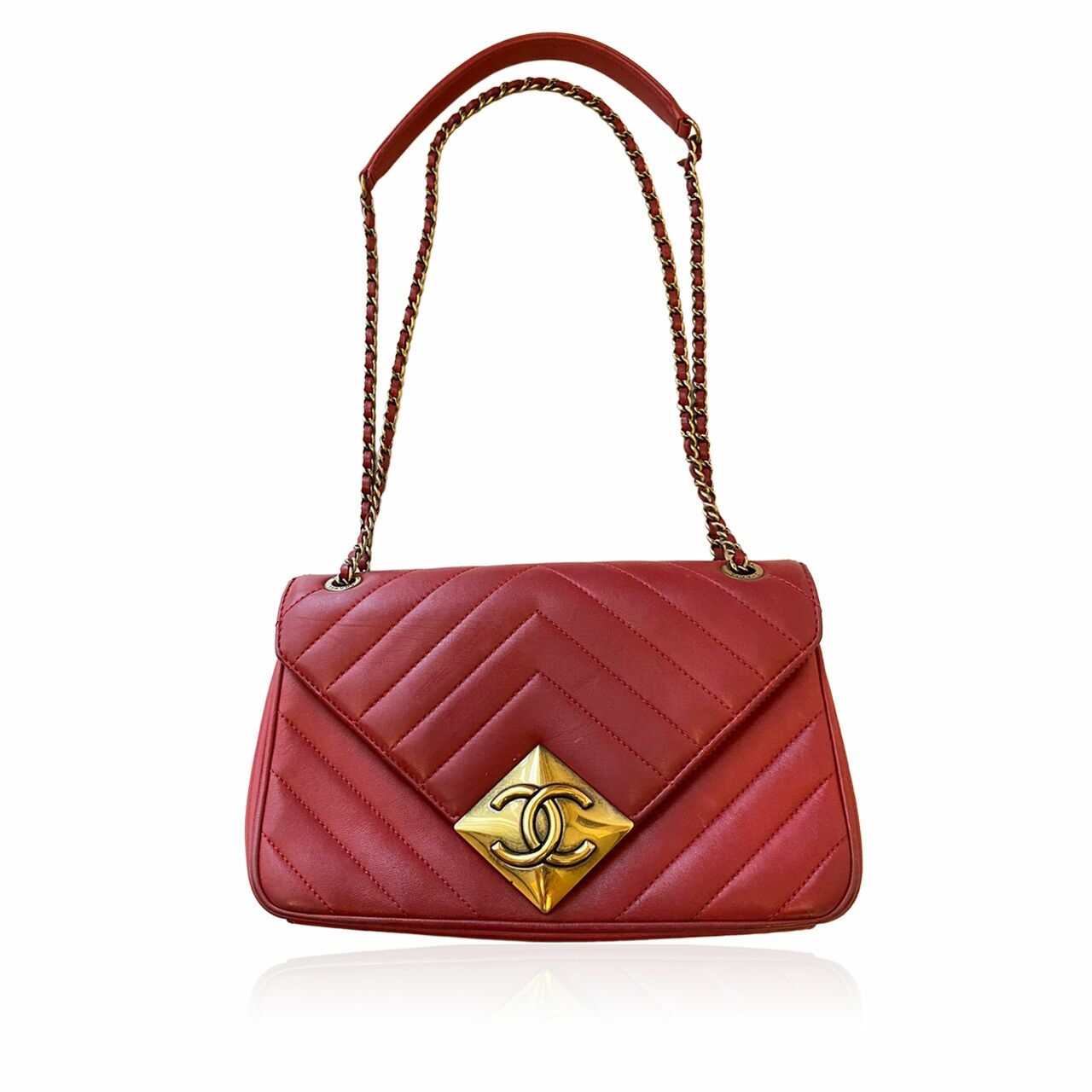 Chanel Red Chevron Lambskin #21 Shoulder Bag