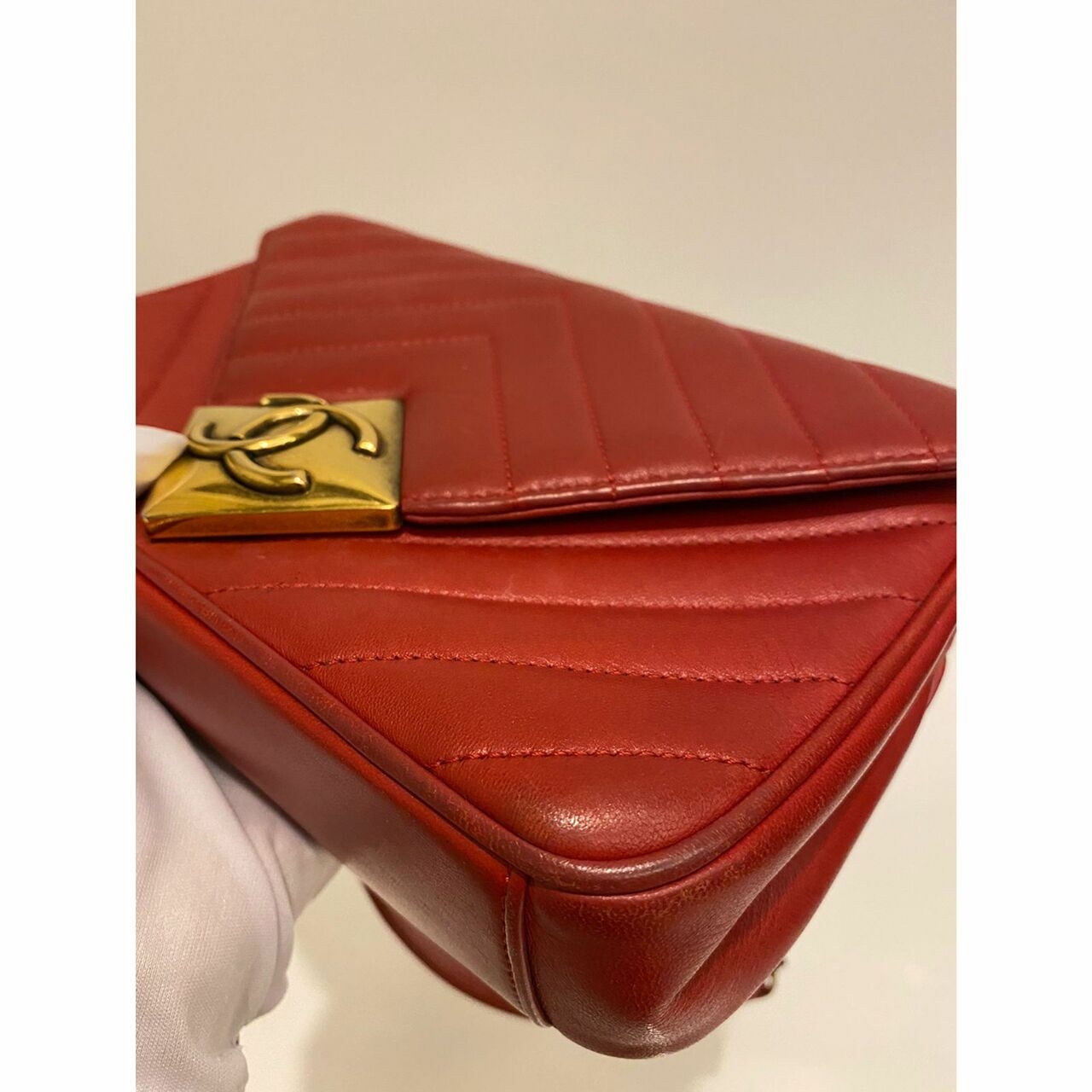 Chanel Red Chevron Lambskin #21 Shoulder Bag