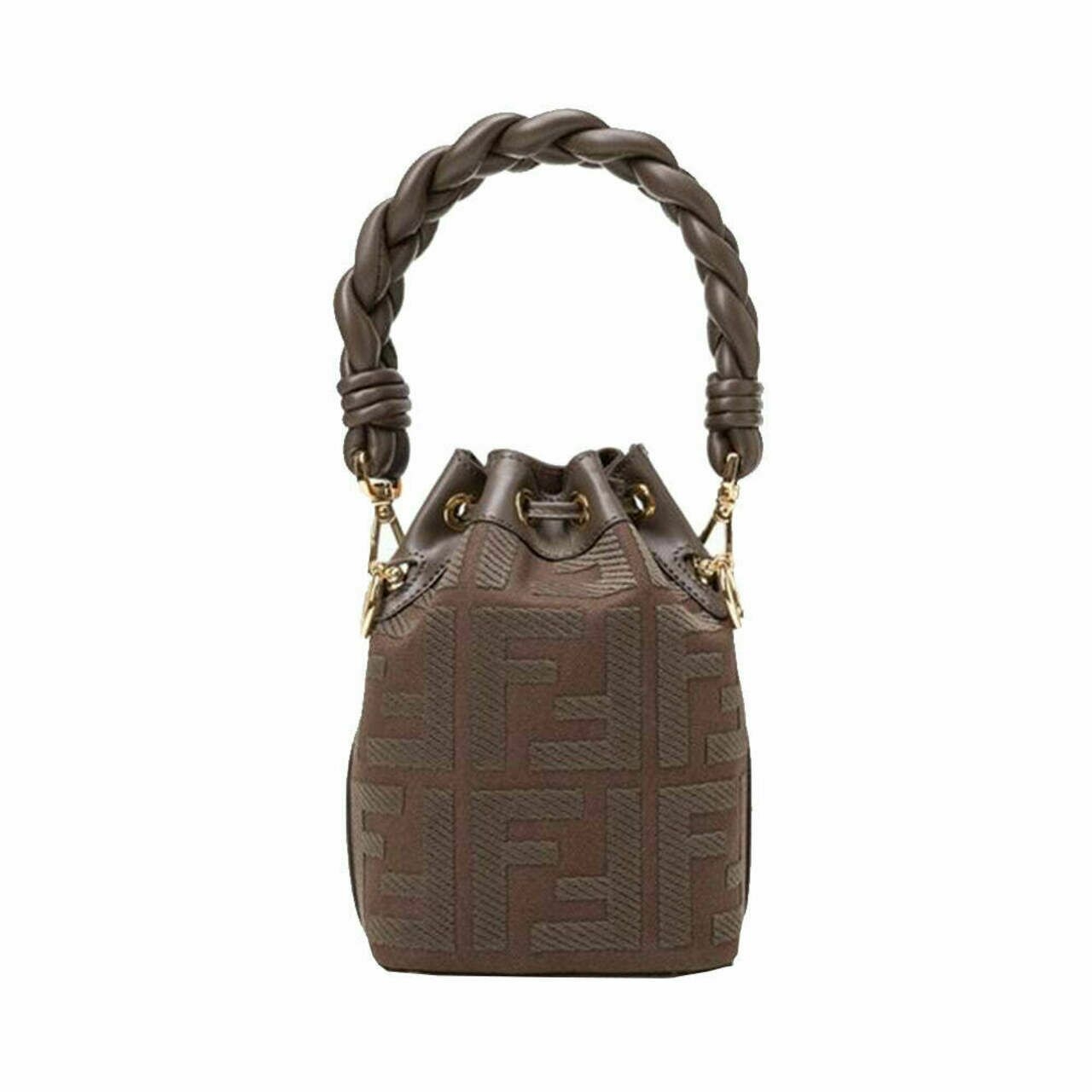 Fendi Mini Mon Tresor FF Canvas Bucket Bag Brown