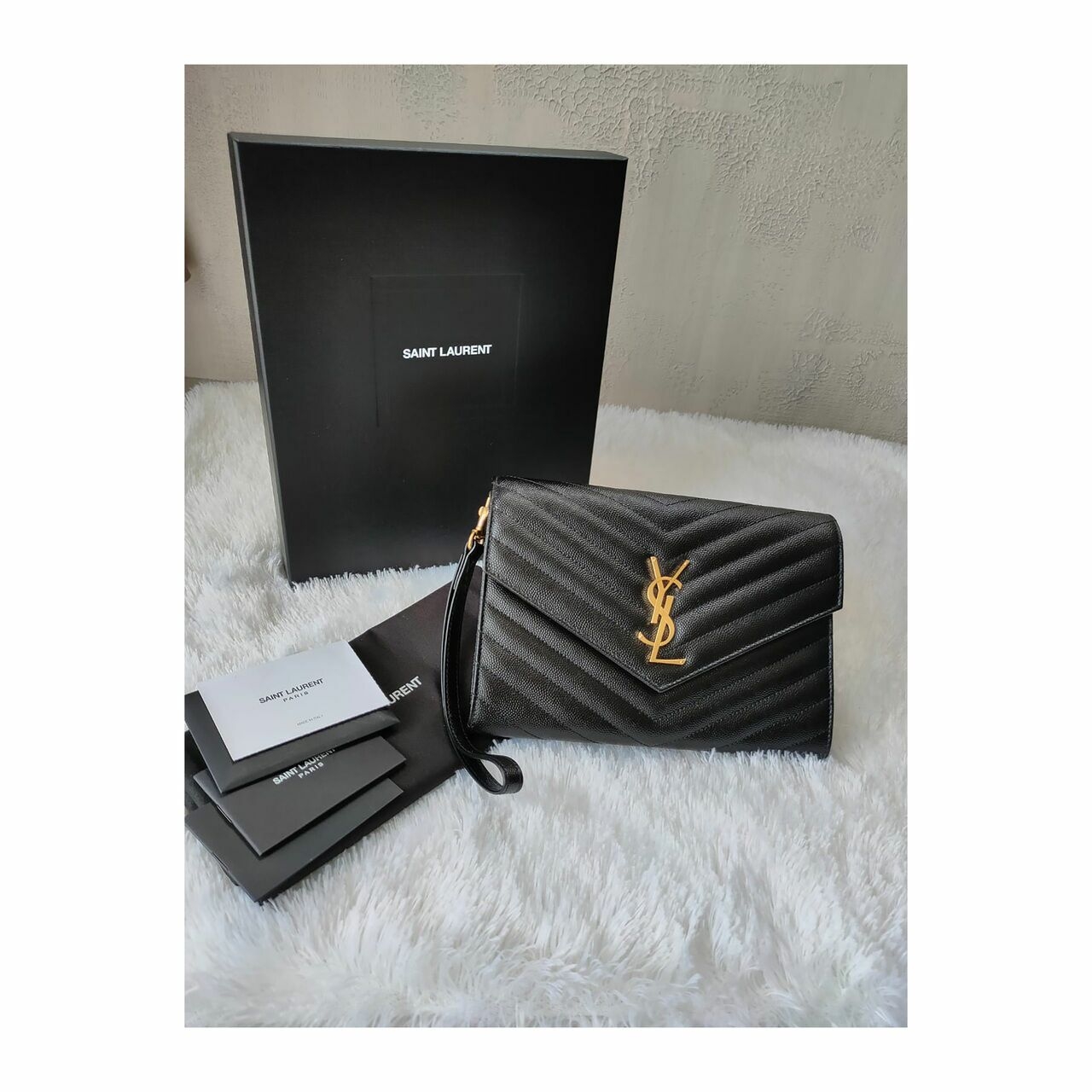 Saint Laurent Monogramme Clutch with Wrislet Strap Black GHW