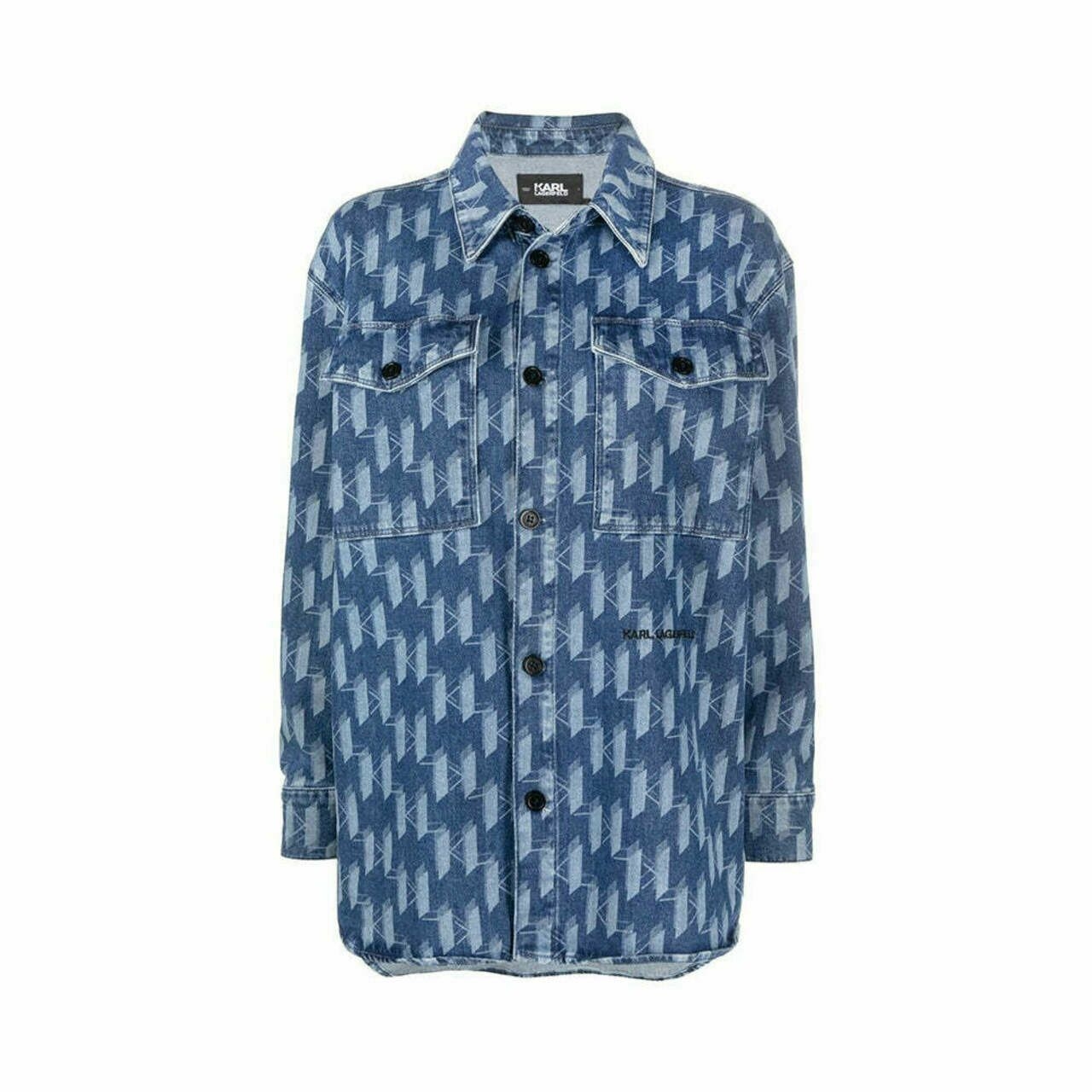 Karl Lagerfeld KL Monogram Denim Overshirt Mid Blue