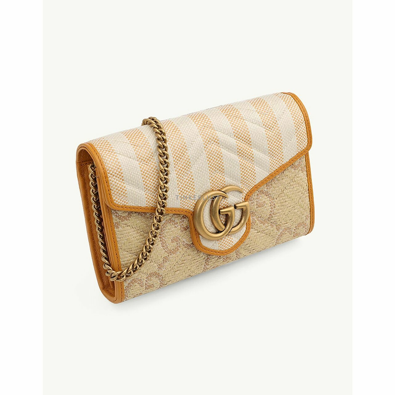 Gucci Mini GG Marmont Wallet on Chain in Beige/Orange Raffia Effect GHW Sling Bag