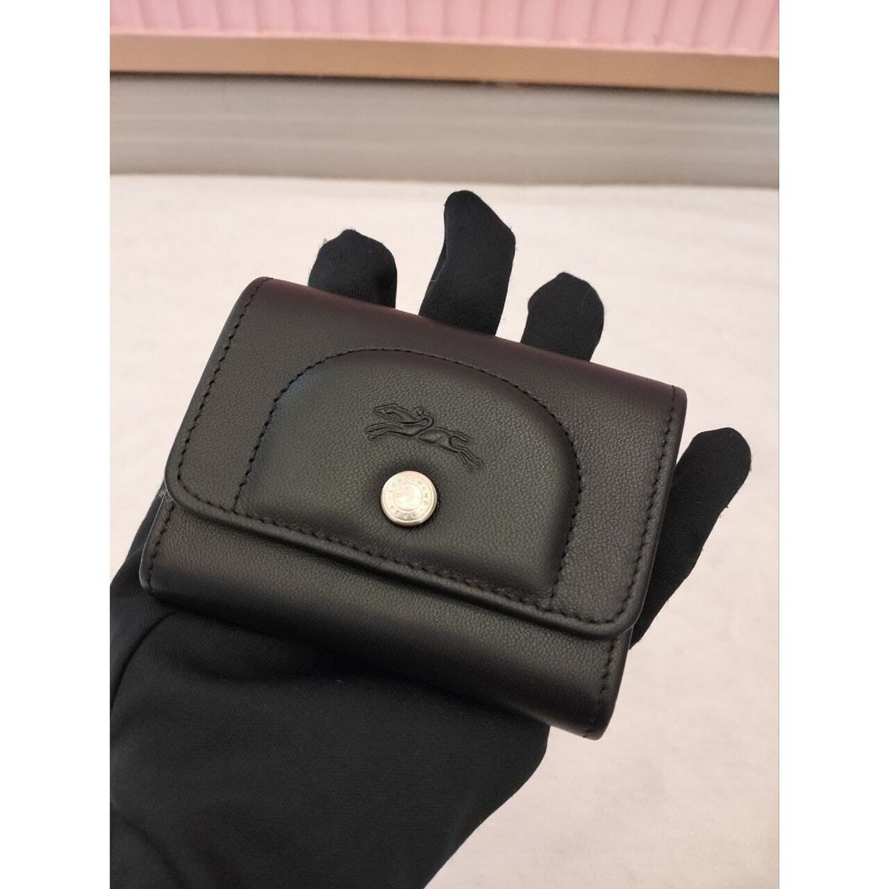 Longchamp in Leather Black Card Case Wallet