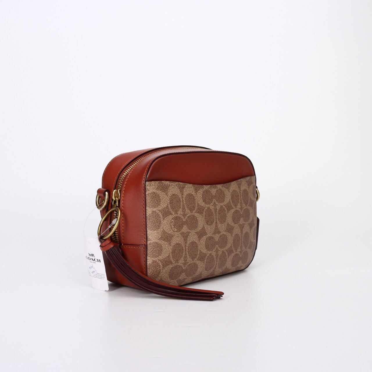 Coach Signature Tan Rust Camera Sling Bag