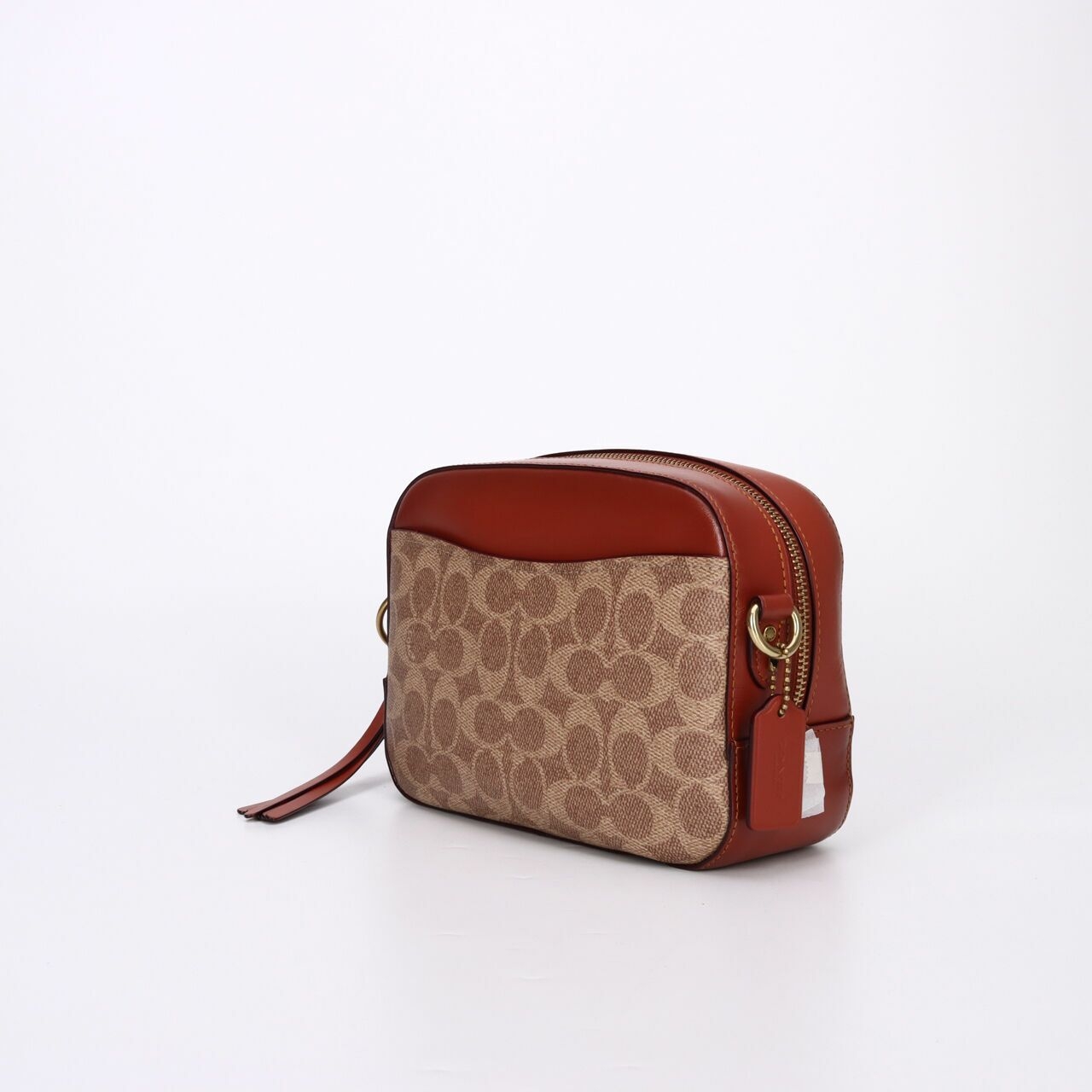 Coach Signature Tan Rust Camera Sling Bag