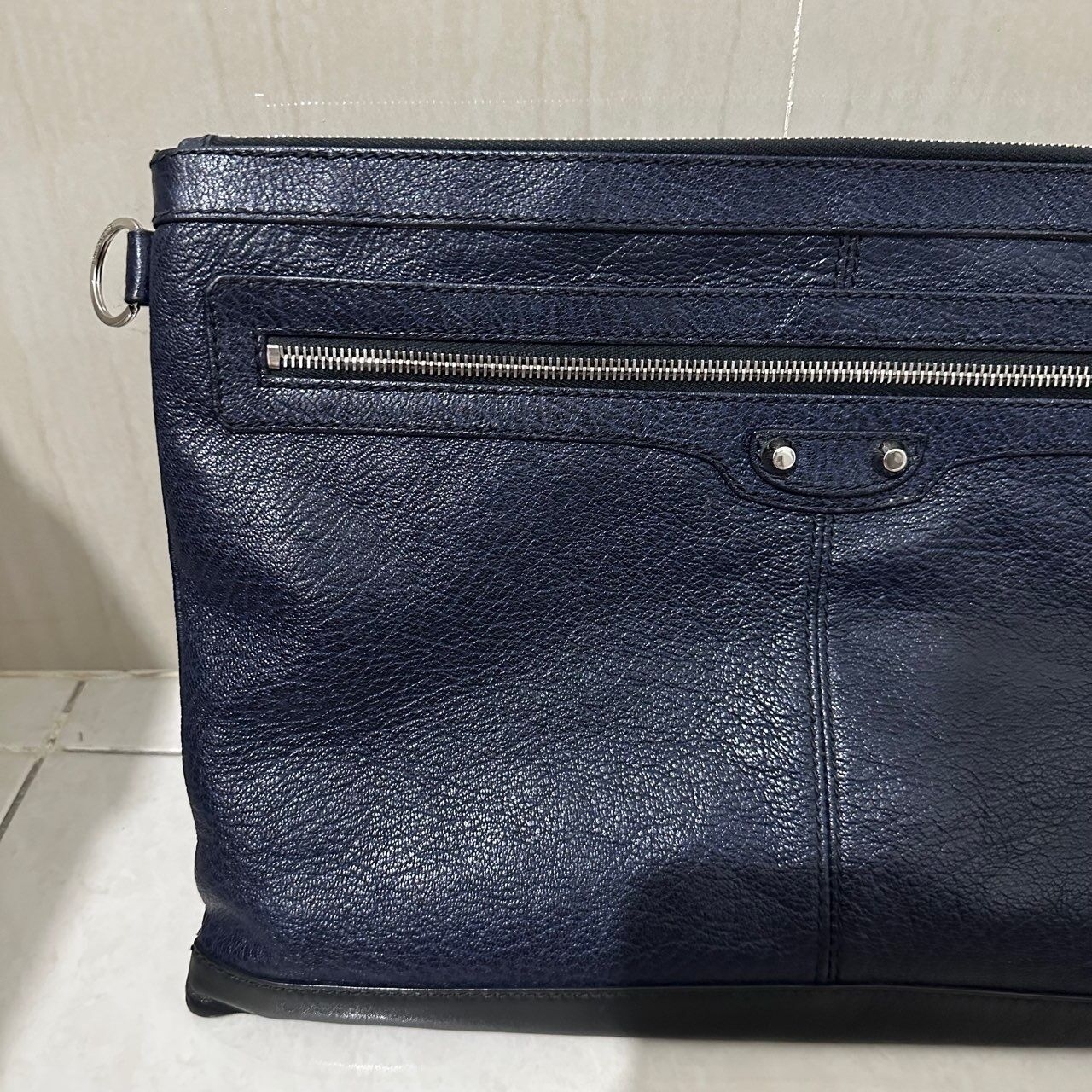 Balenciaga Clip Large Navy  Agneau Classic SHW Clutch