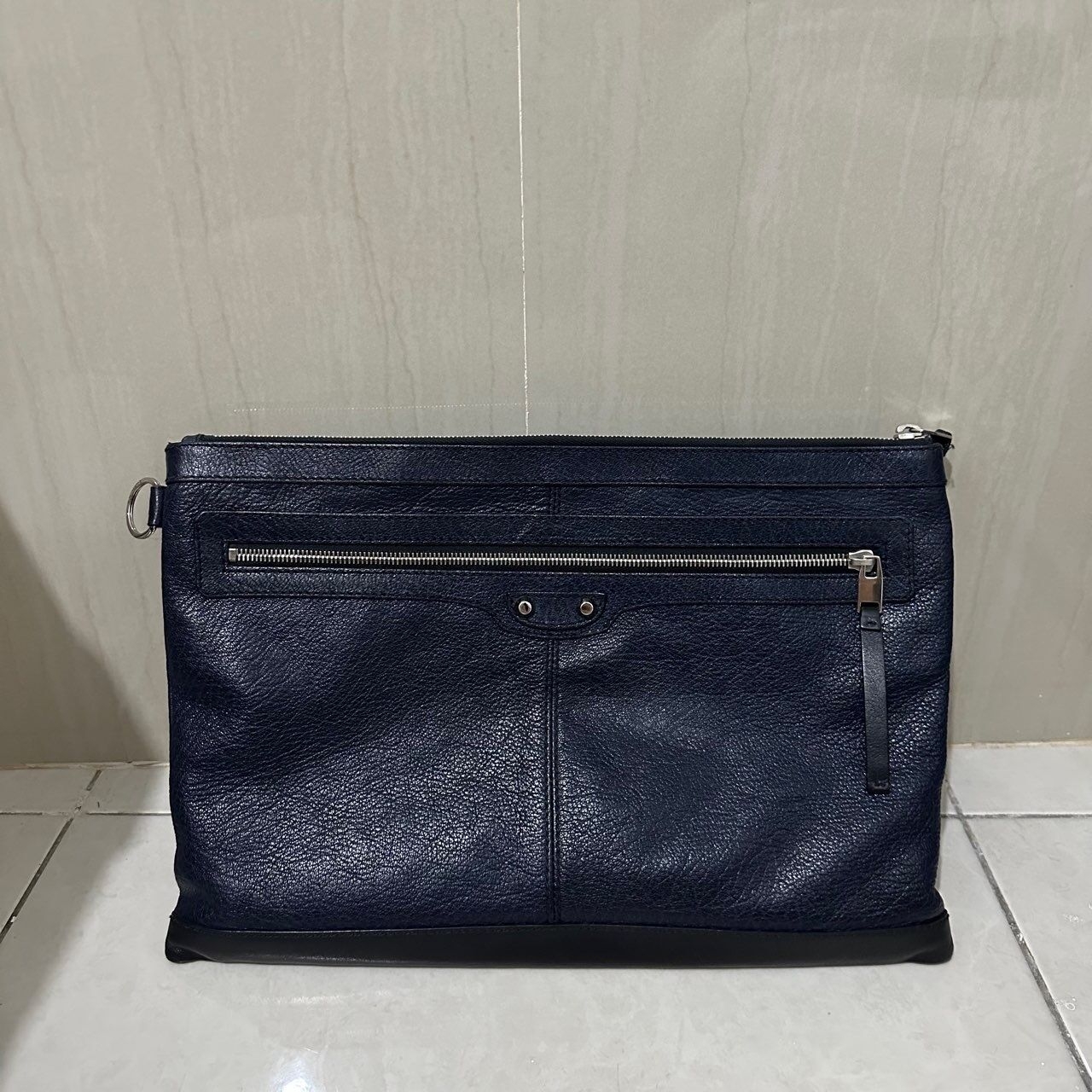 Balenciaga Clip Large Navy  Agneau Classic SHW Clutch