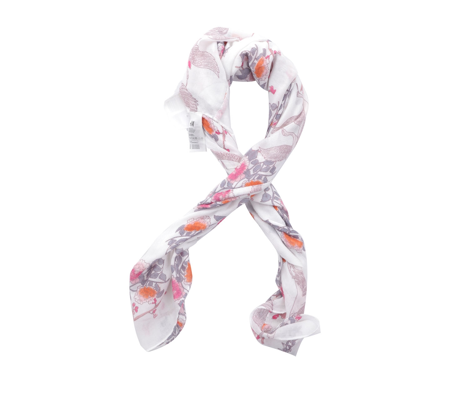 H&M White Floral & Animal Print Scarf