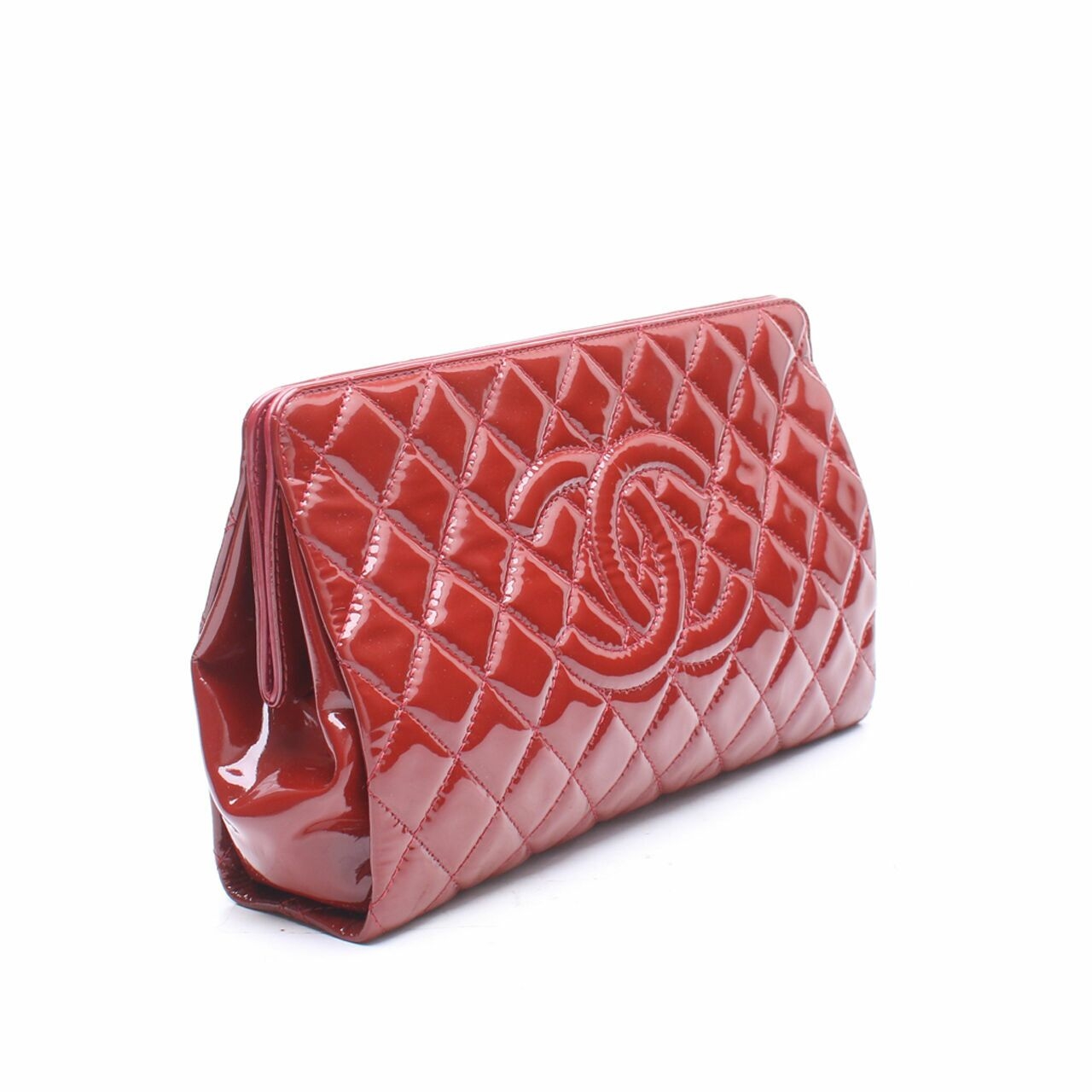 Chanel Red Quilted Patent Leather Clutch