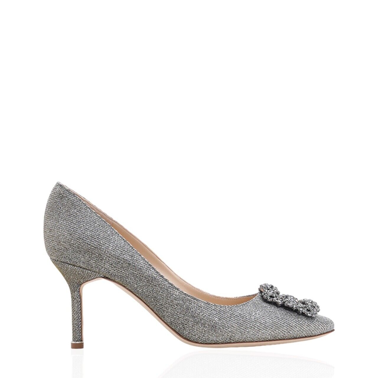 Manolo Blahnik Hangisi Pumps 7cm Gold Glittered & Dark Crystal Heels