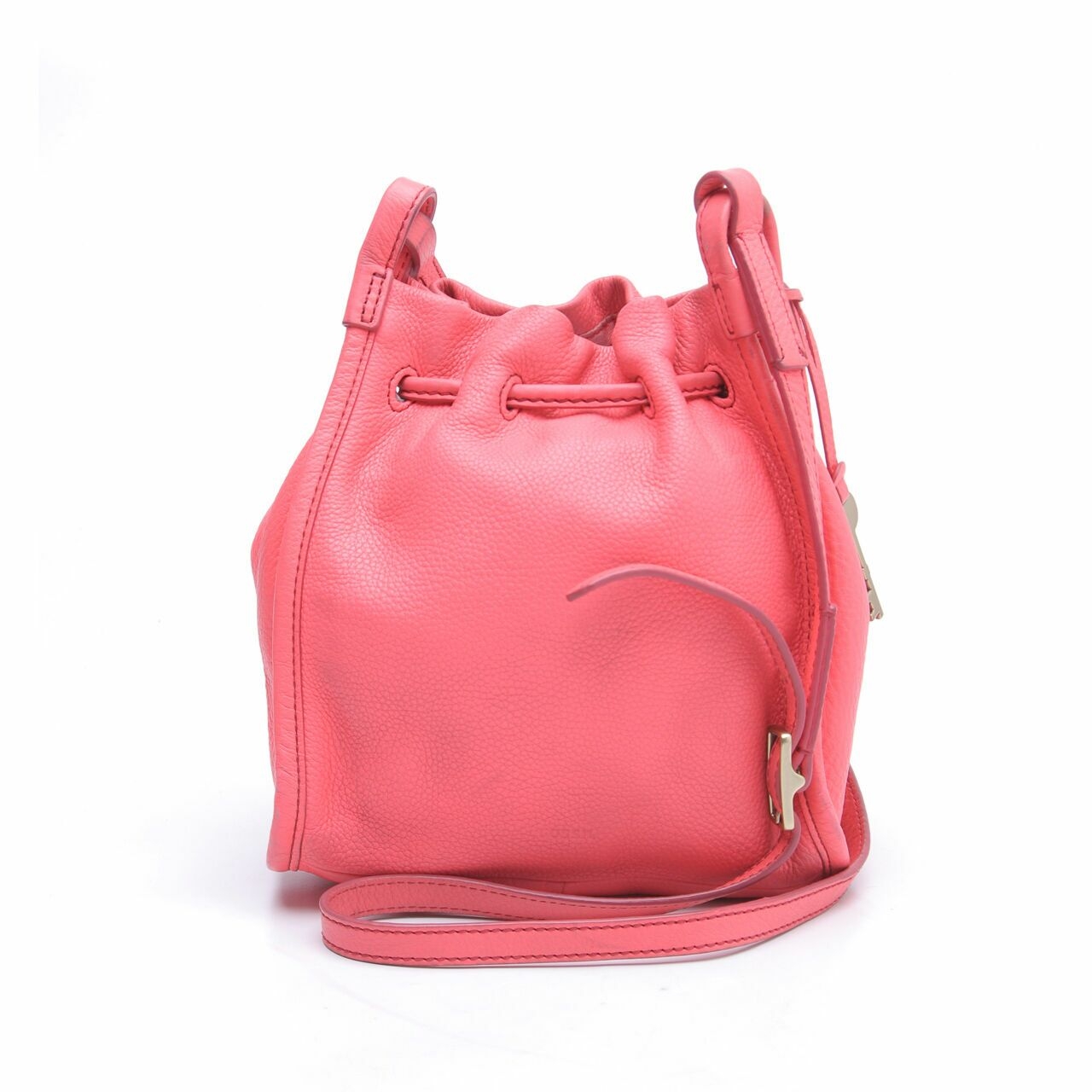 Fossil Neon Coral Claire Small Drawstring Bucket Sling Bag