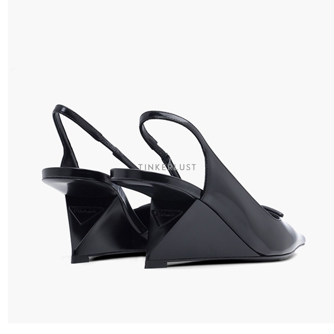 Prada Triangle Logo Slingback Pumps 65mm in Black Brushed Leather Wedges