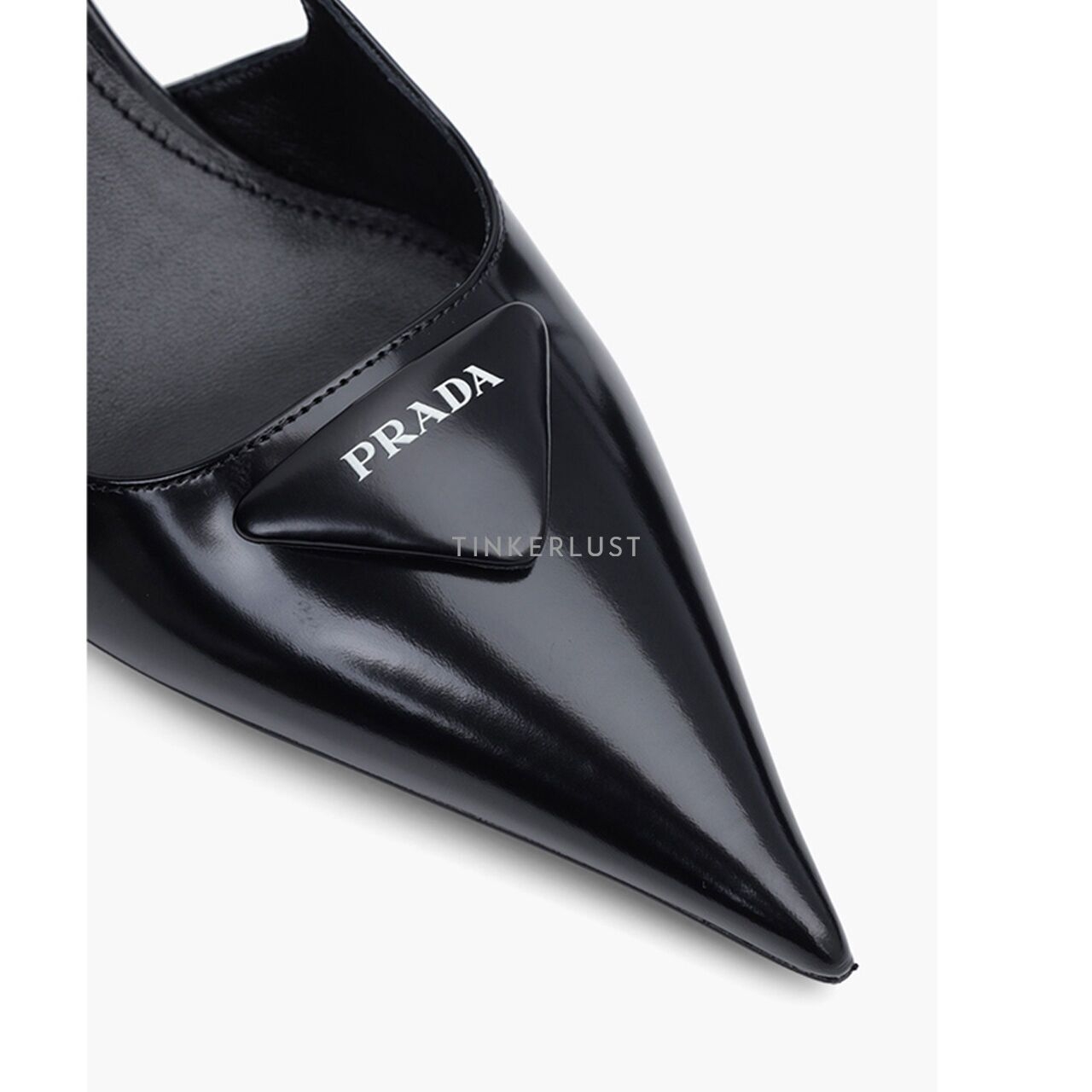 Prada Triangle Logo Slingback Pumps 65mm in Black Brushed Leather Wedges