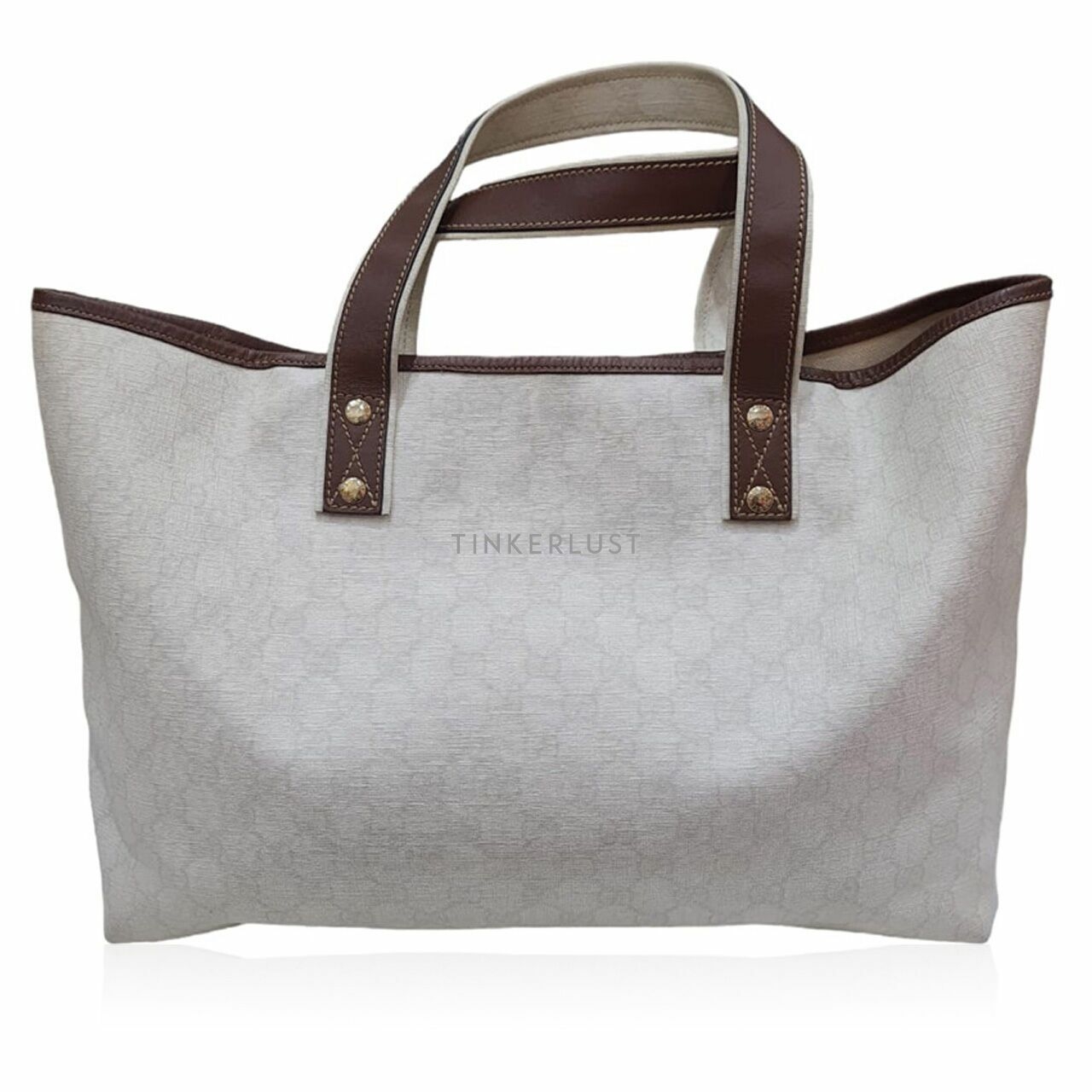 Gucci White GG Supreme Web Tote Bag Brown/Cream