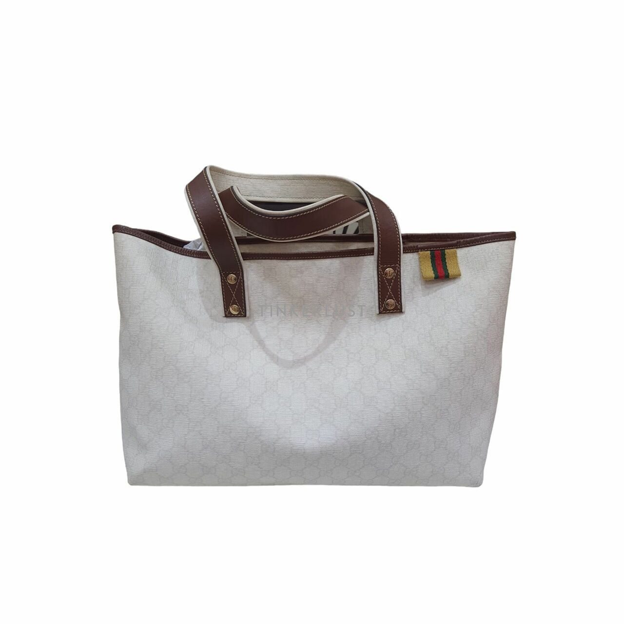 Gucci White GG Supreme Web Tote Bag Brown/Cream