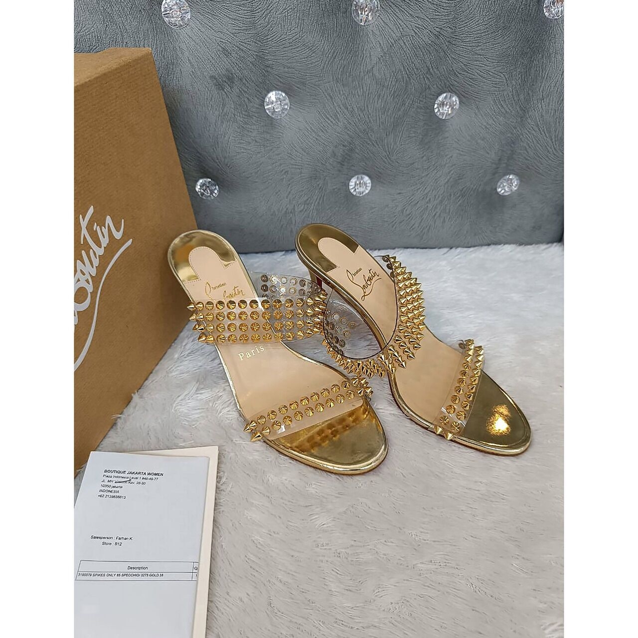 Christian Louboutin Spikes PVC Metallic Gold Heels