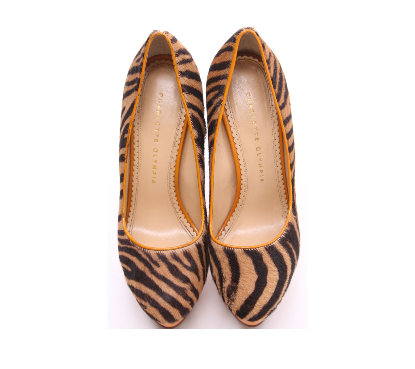 Charlotte Olympia Orange & Black Polly Tiger Pumps Heels