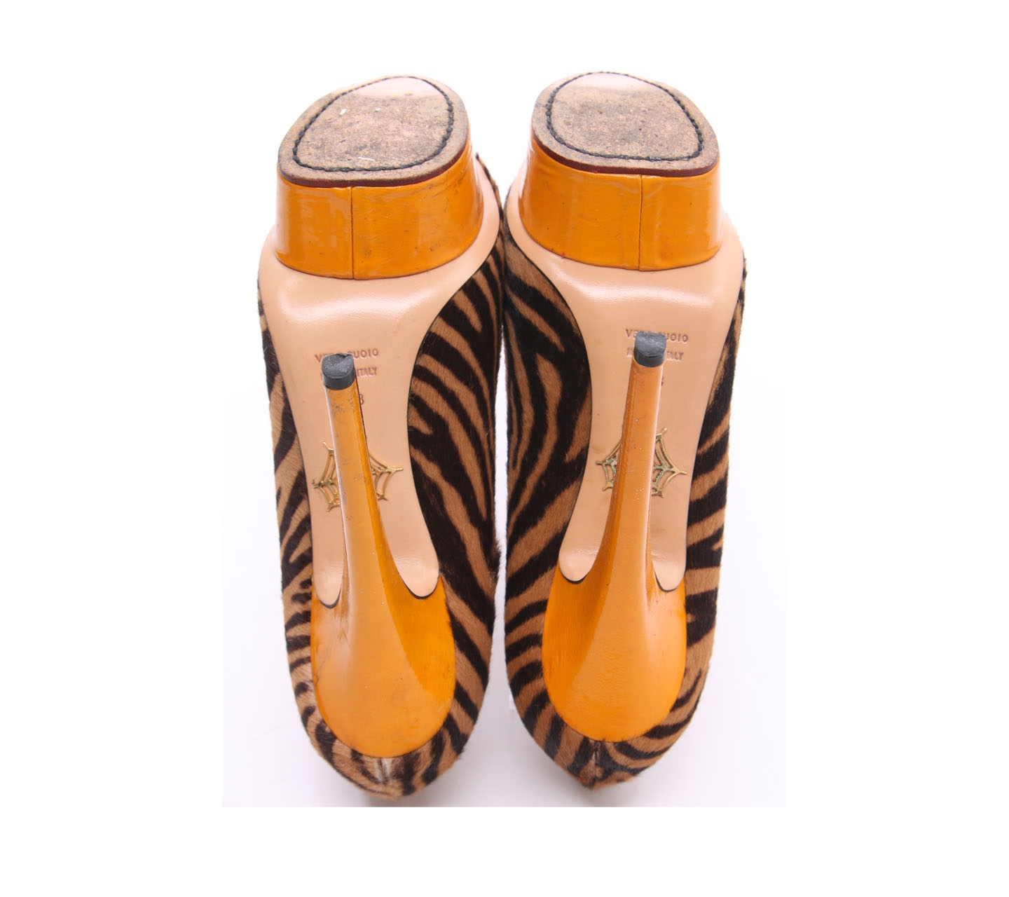 Charlotte Olympia Orange & Black Polly Tiger Pumps Heels