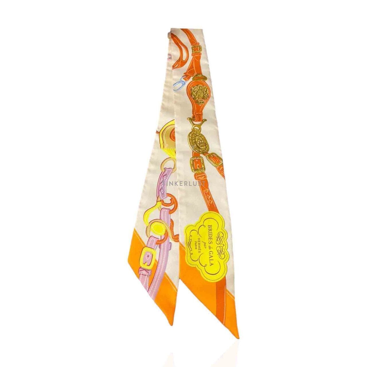 Hermes Twilly Creme/Oange/Jaune Silk Scarf