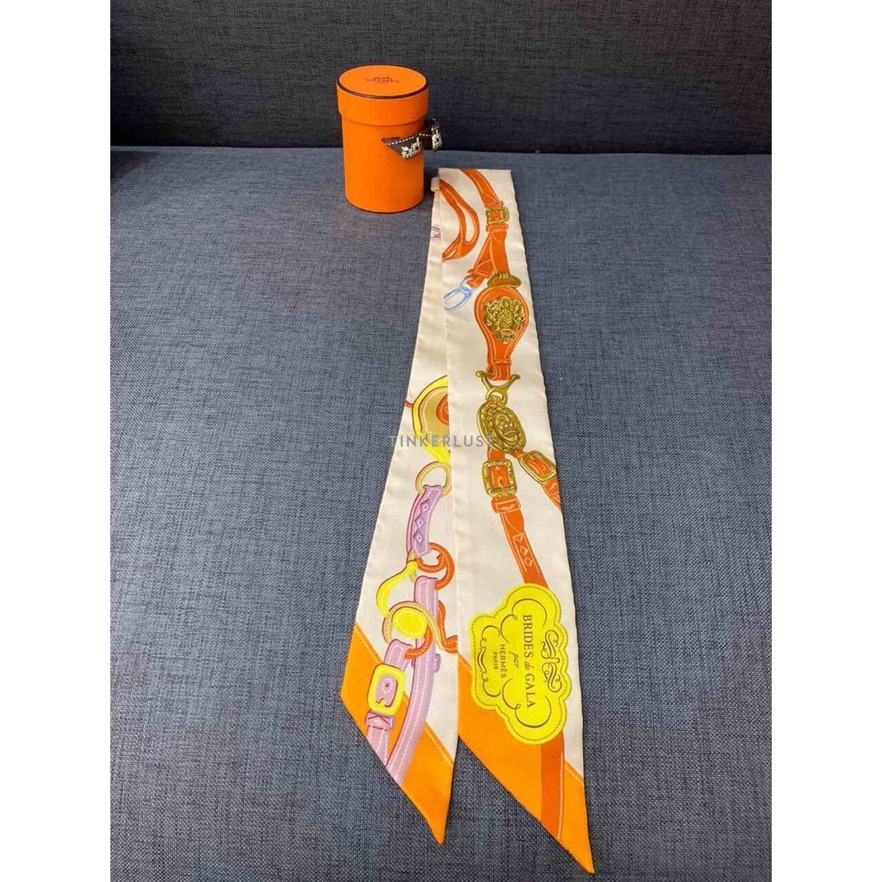 Hermes Twilly Creme/Oange/Jaune Silk Scarf