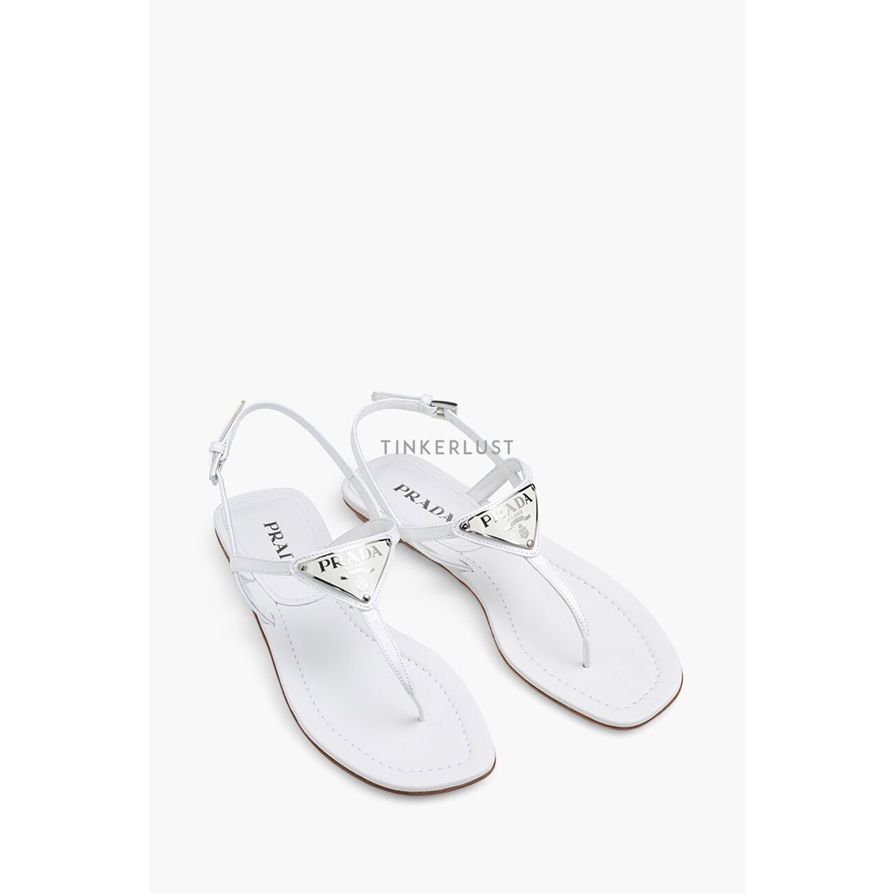 Prada Thong in White Patent with Triangle Logo Sandals