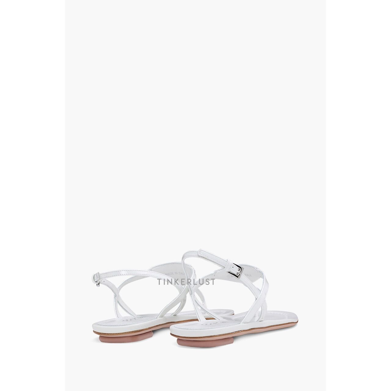 Prada Thong in White Patent with Triangle Logo Sandals