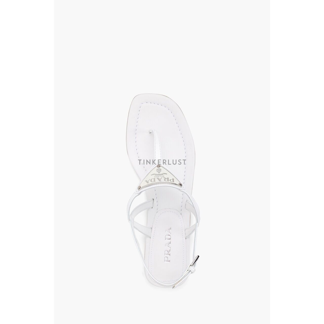 Prada Thong in White Patent with Triangle Logo Sandals