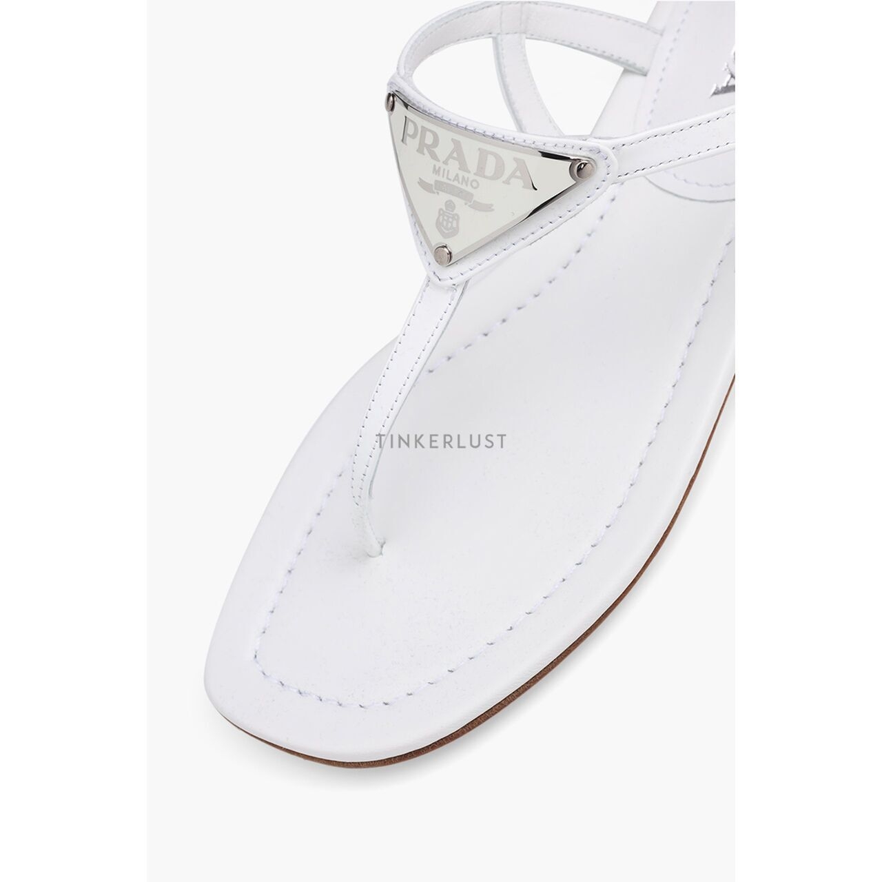 Prada Thong in White Patent with Triangle Logo Sandals