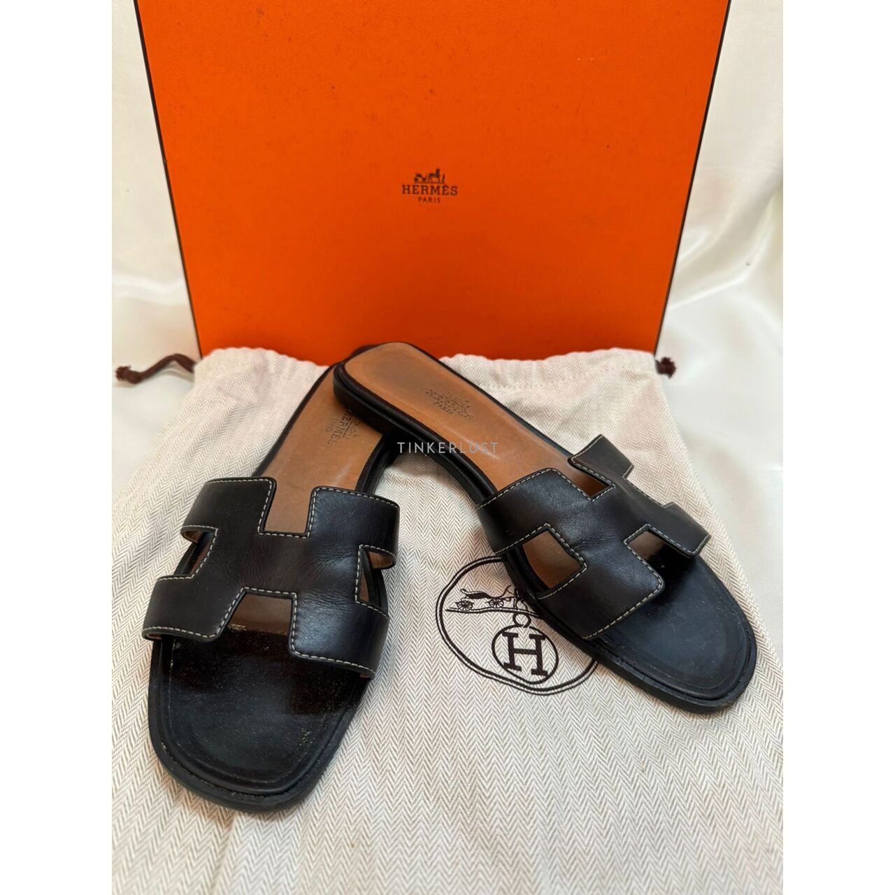 Hermes Oran Black Slide Sandals