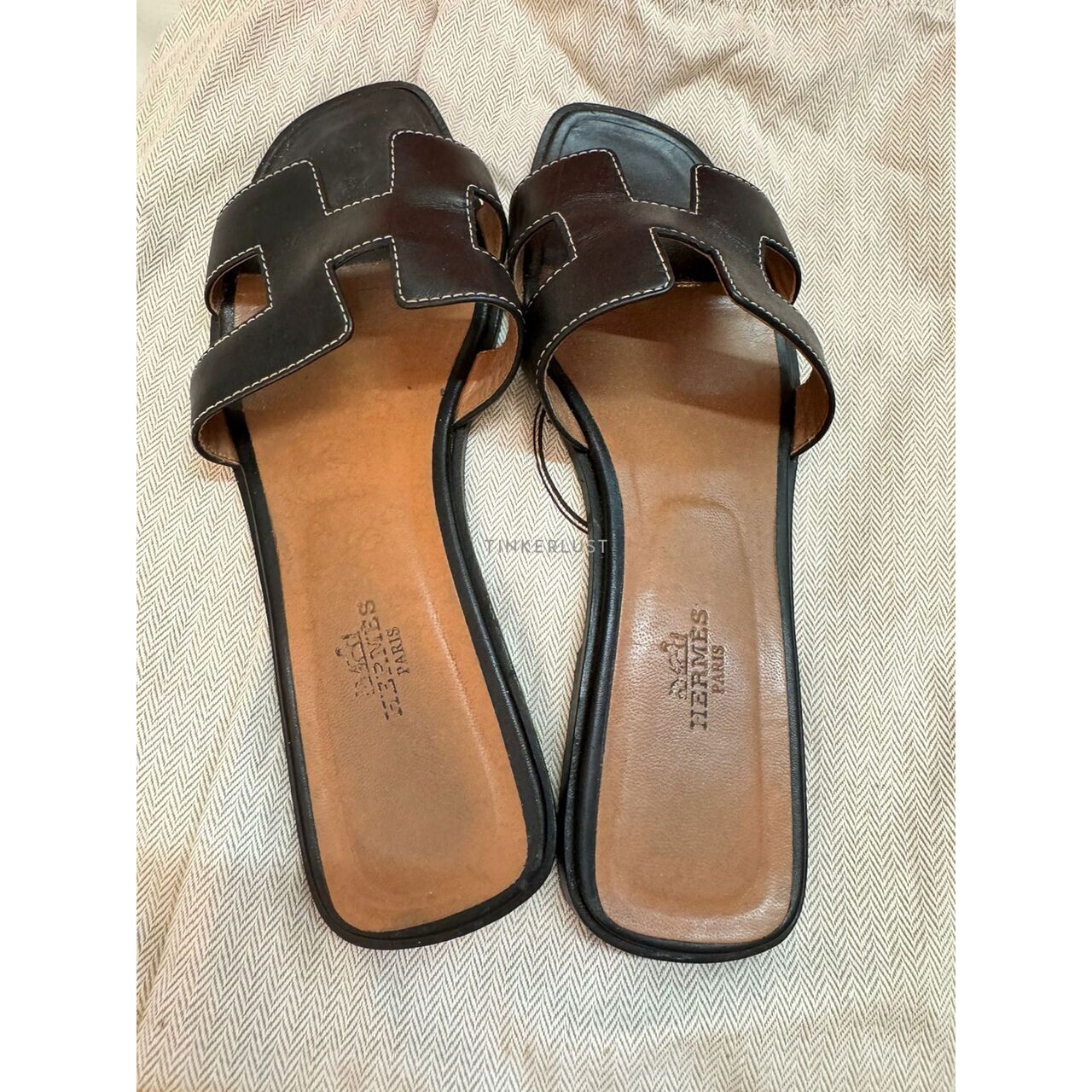 Hermes Oran Black Slide Sandals