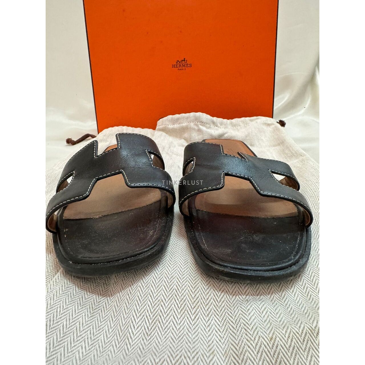 Hermes Oran Black Slide Sandals