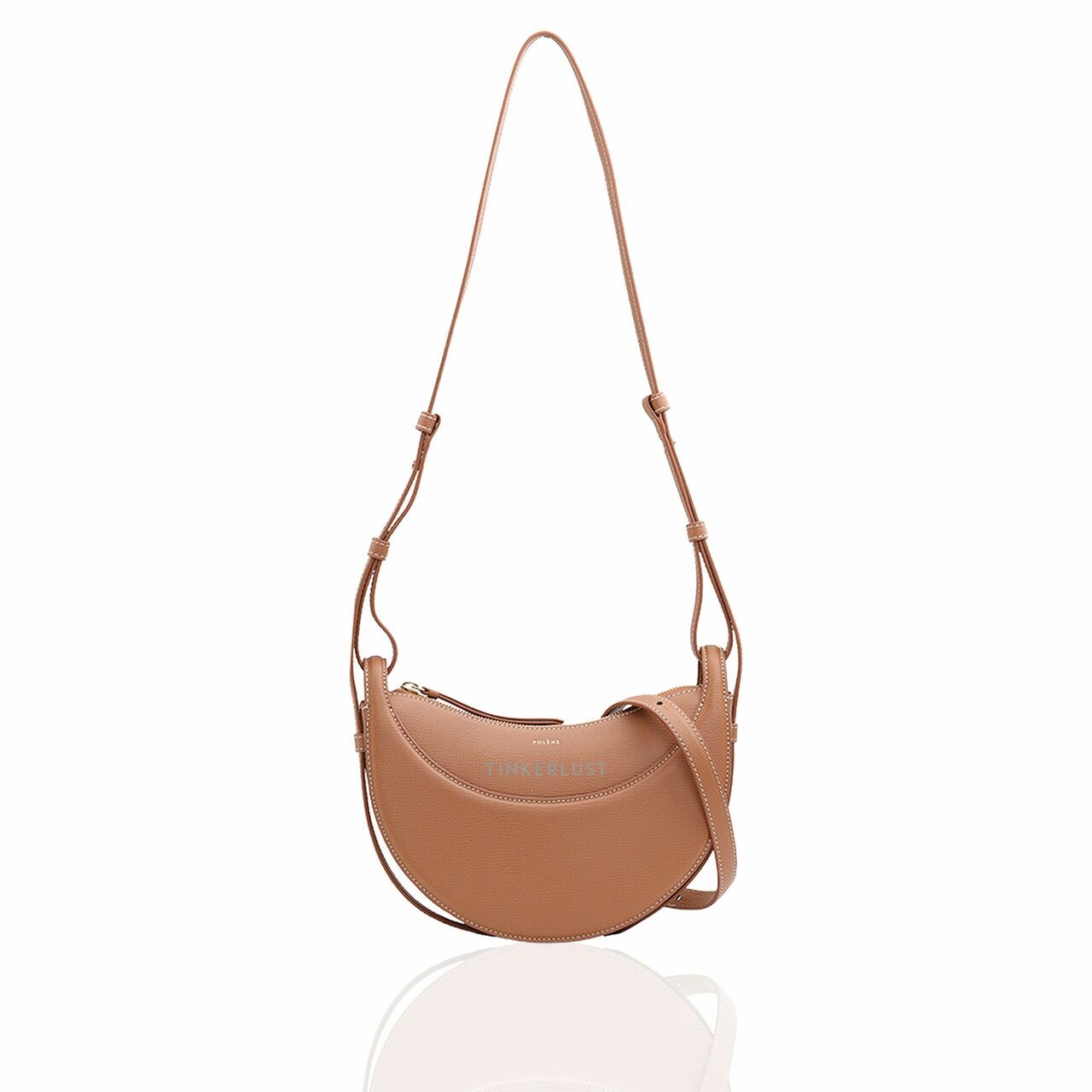 Polene Numero Dix Half Moon Bag in Camel Grained Leather Sling Bag	