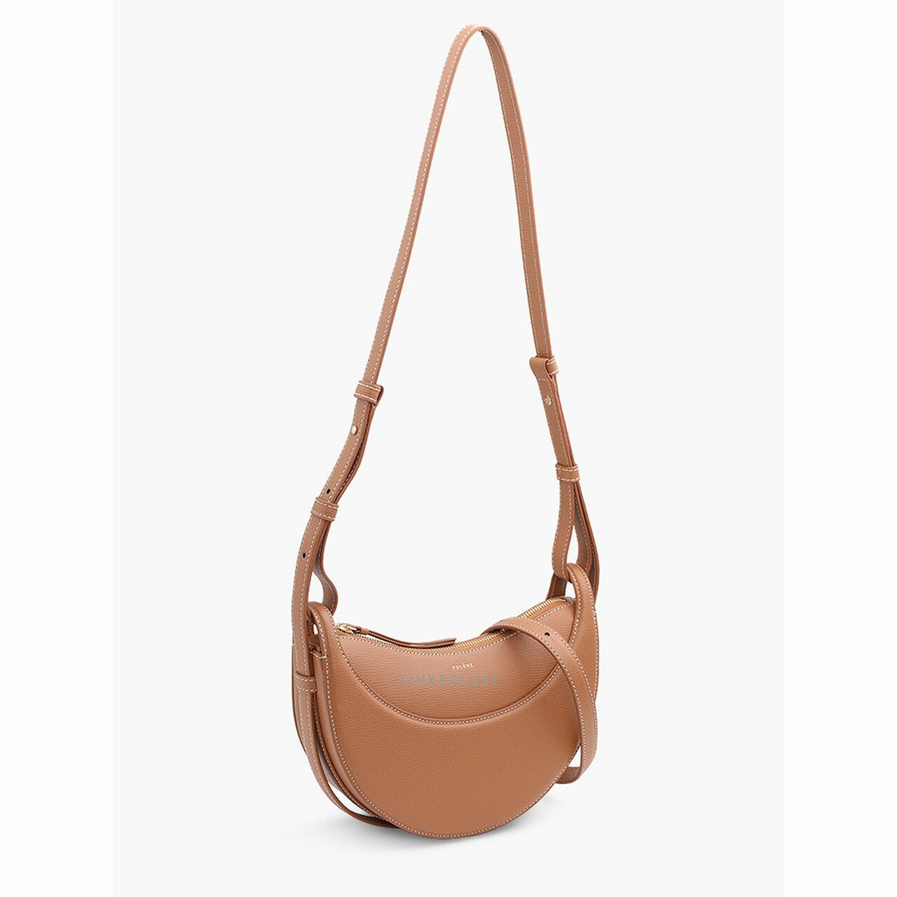 Polene Numero Dix Half Moon Bag in Camel Grained Leather Sling Bag	