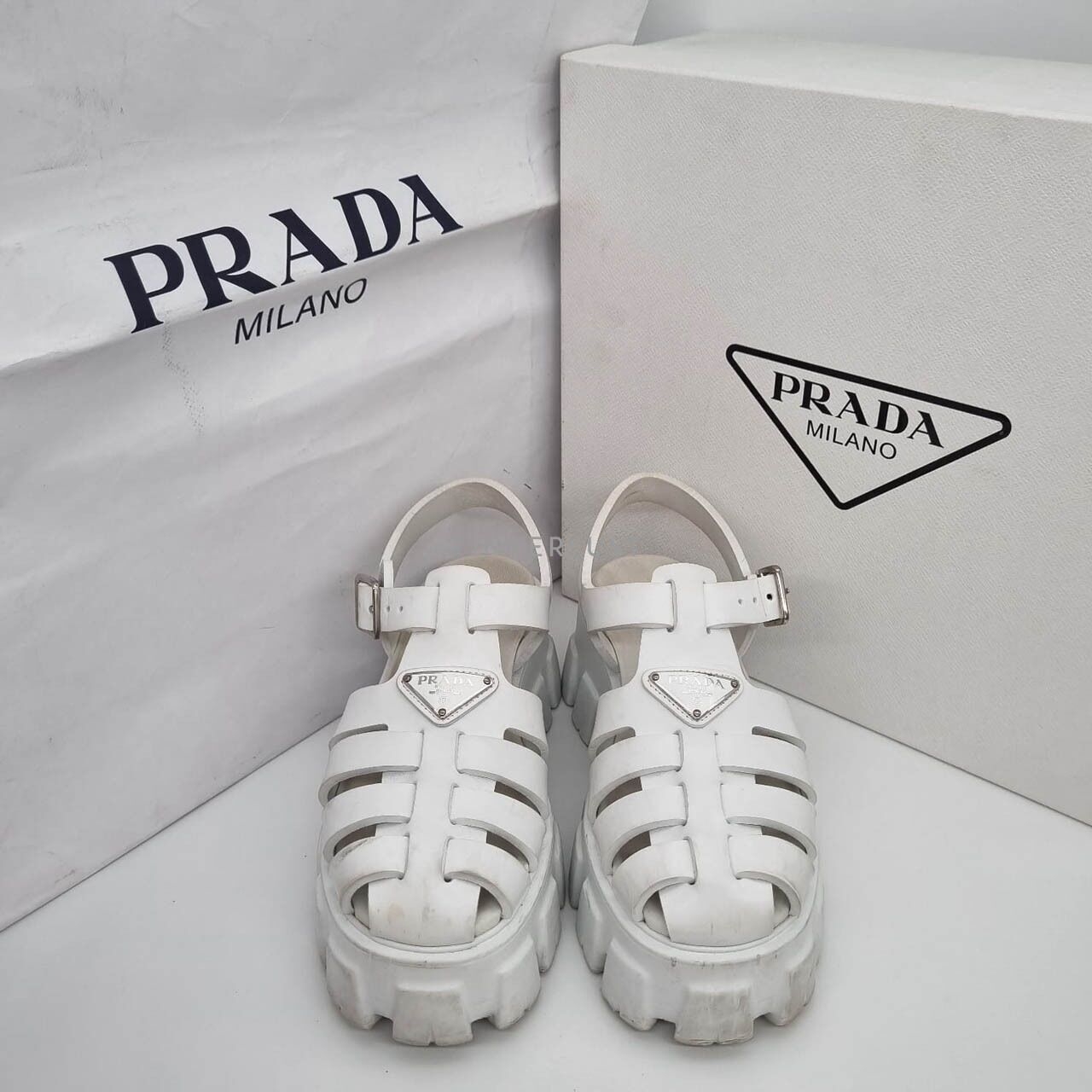 Prada Foam Rubber White Platform Sandals