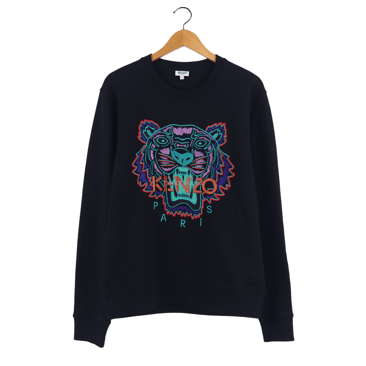 Kenzo Multicolour Tiger Embroidered Black Sweater