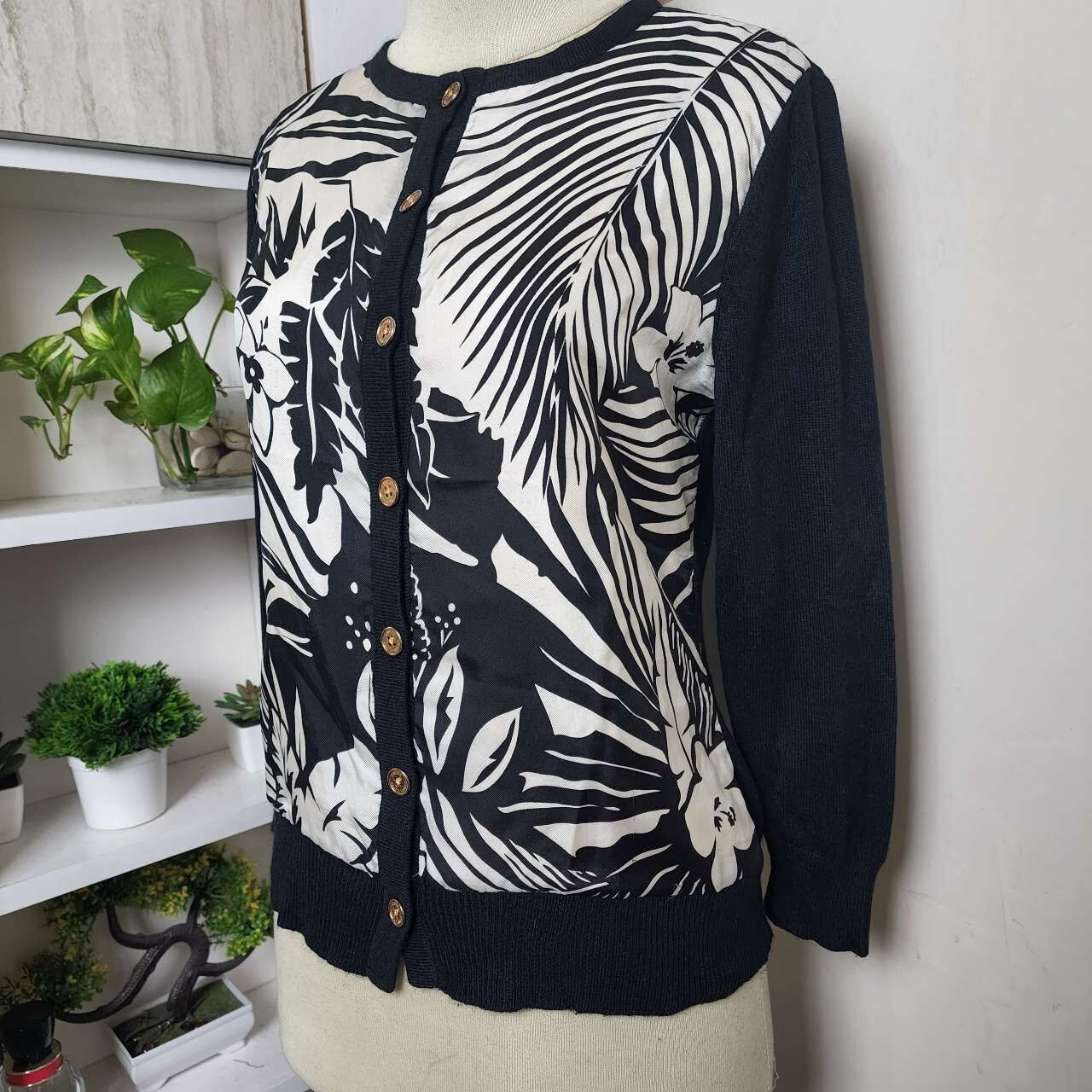 Ralph Lauren Floral Print Black & White Cardigan