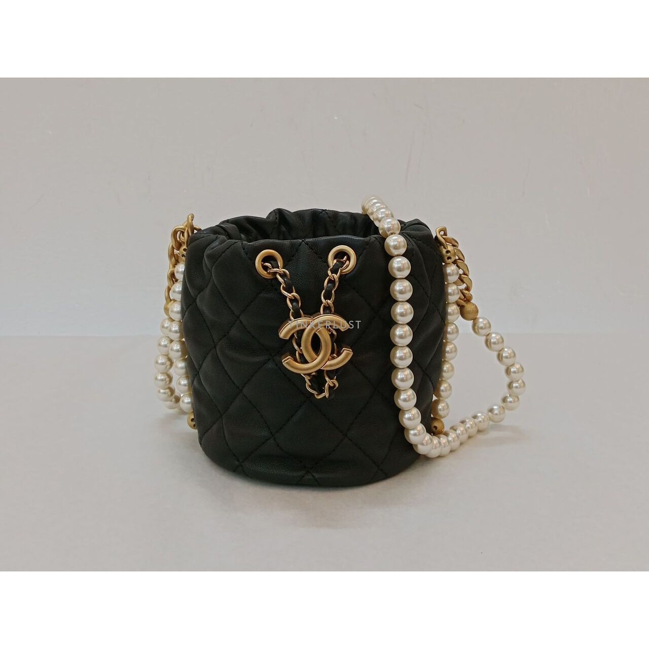 CHANEL Micro Pearl Bucket Bag In Black Lambskin #31 Sling Bag