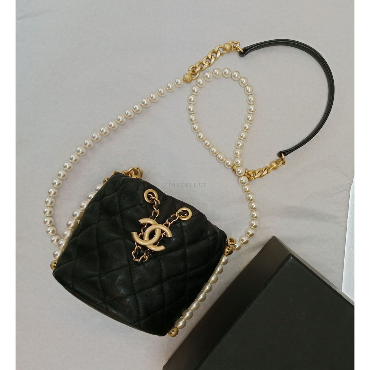 CHANEL Micro Pearl Bucket Bag In Black Lambskin #31 Sling Bag