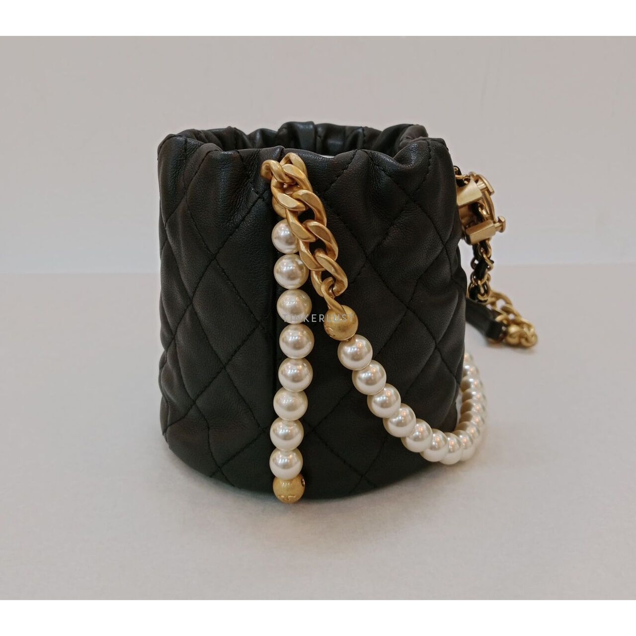 CHANEL Micro Pearl Bucket Bag In Black Lambskin #31 Sling Bag