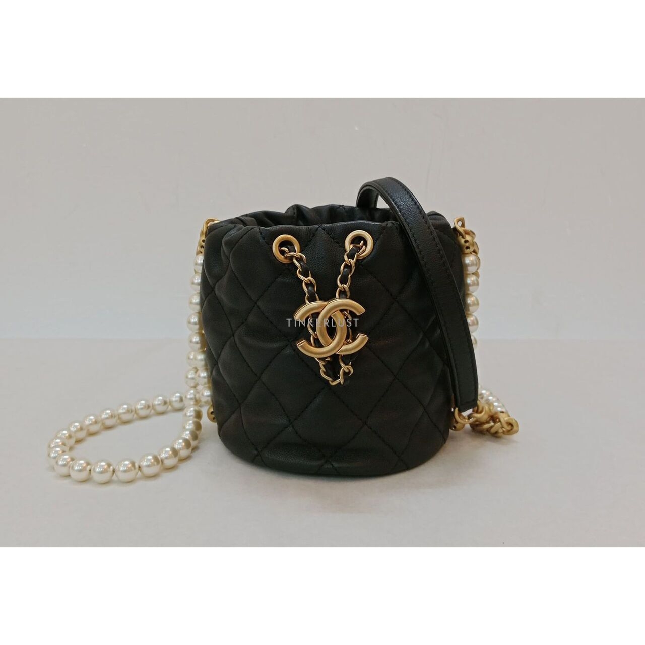 CHANEL Micro Pearl Bucket Bag In Black Lambskin #31 Sling Bag